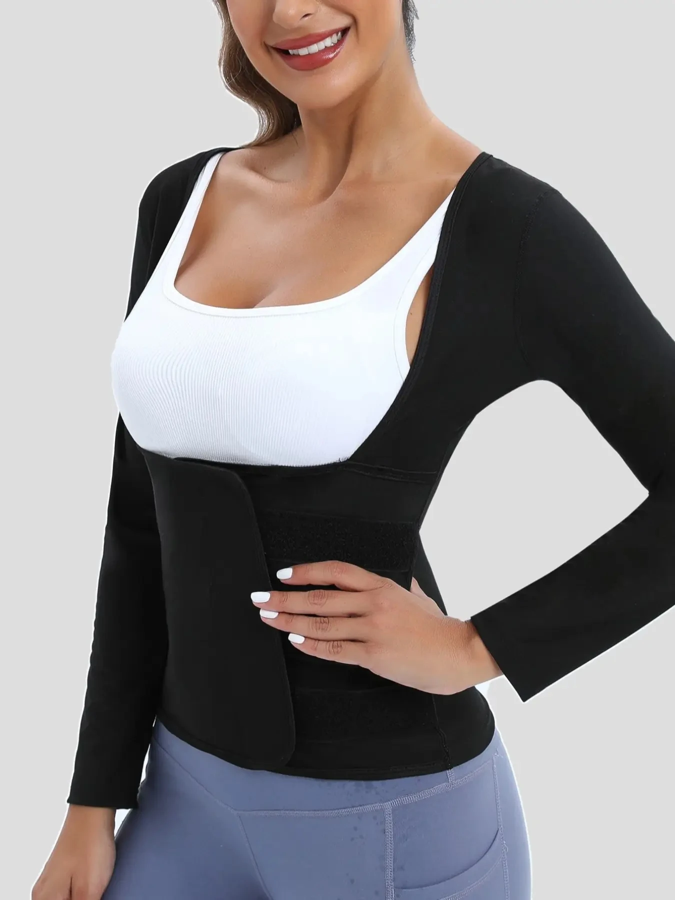 Sauna Suit for Women Sweat Body Shaper Hot Waist Trainer Long Sleeve Shirt Workout Top|Shaping Sweating Long Sleeve Bodysuit