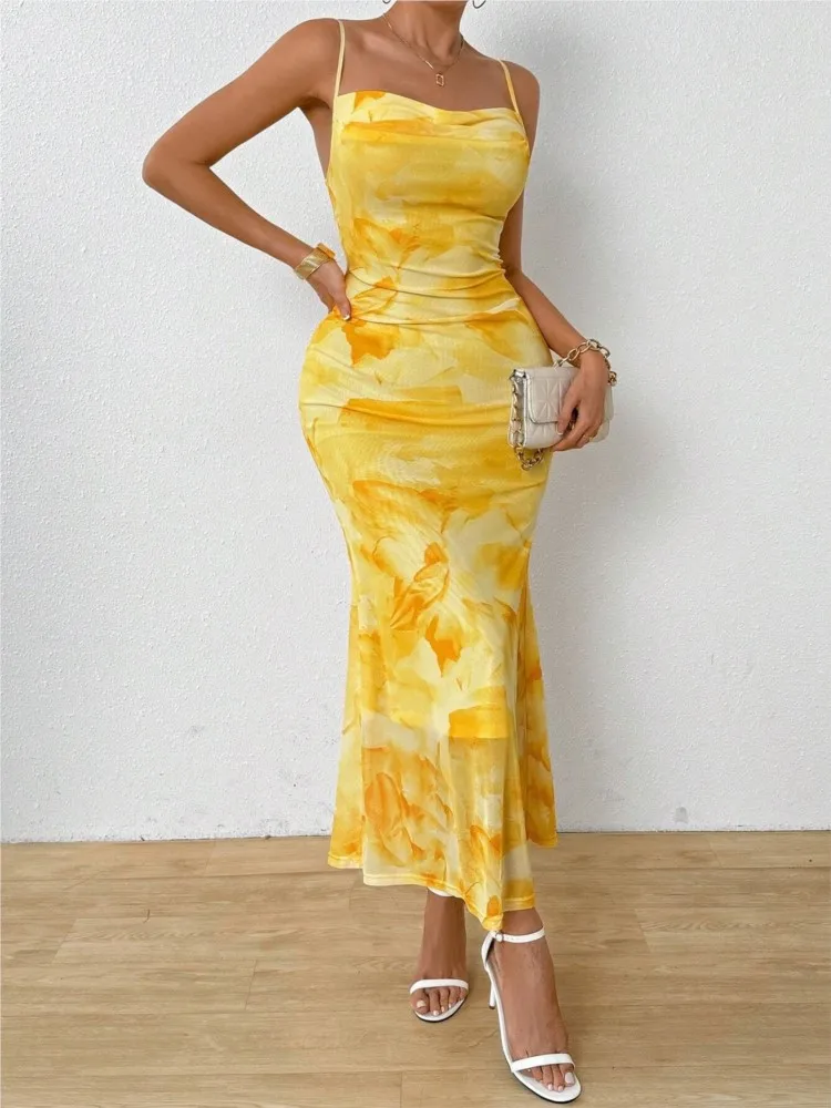 2026 Dresses For Woman Sexy Bodycon Tube Top Evening Dress Printed Vestidos Sleeveless Package Hip Backless Simple Style Trendy