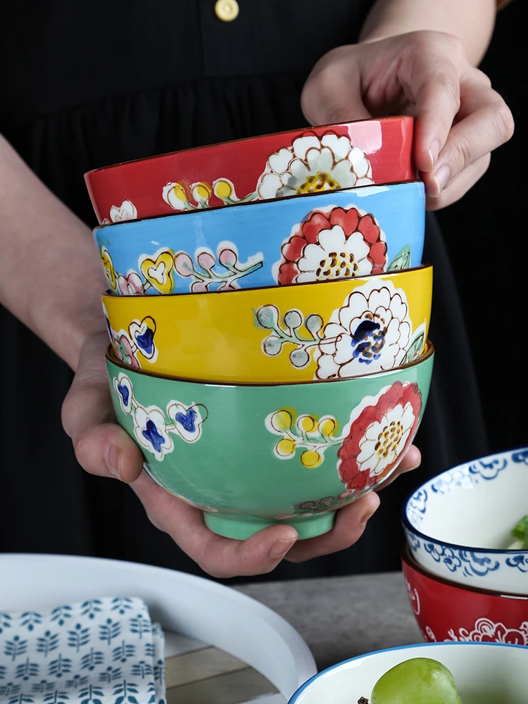 

Huu 45cm Hand-Painted Cerc Rice Bowl Western Sle Dim Sum Small Bowl Creative Home Use Breakfast Bowl Noodle Bowl