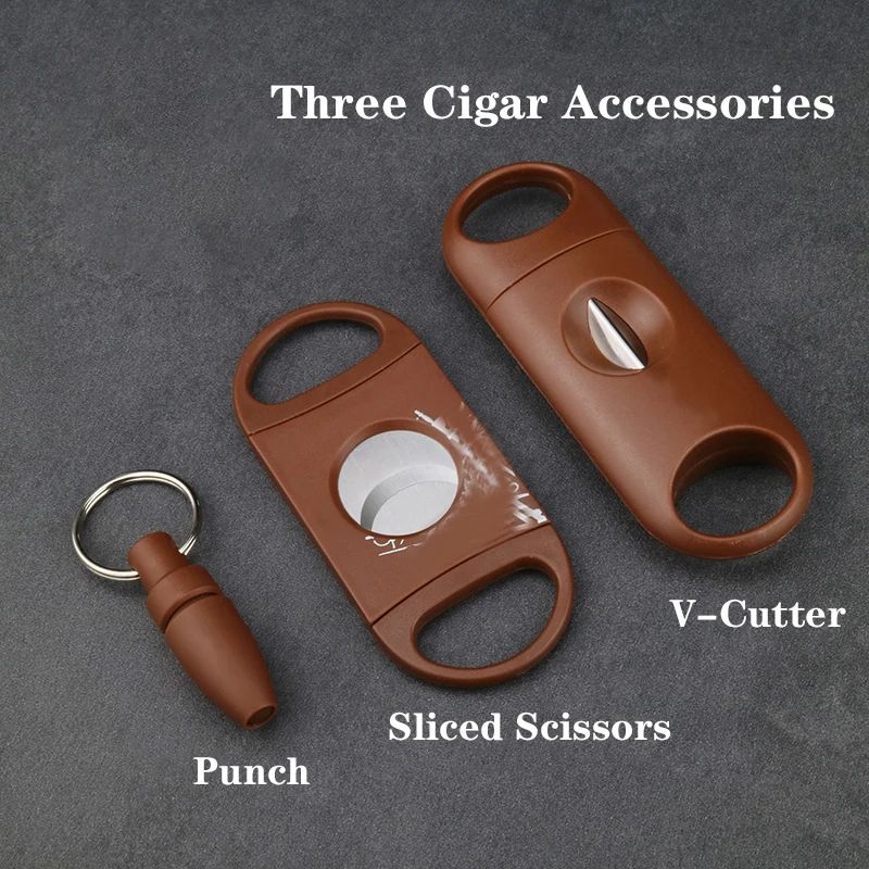 Coupe-cigare de poche en acier inoxydable, coupe en V, ensemble de 3 ciseaux pointus, couteau poinçon à Guillotine, accessoires pour cigares