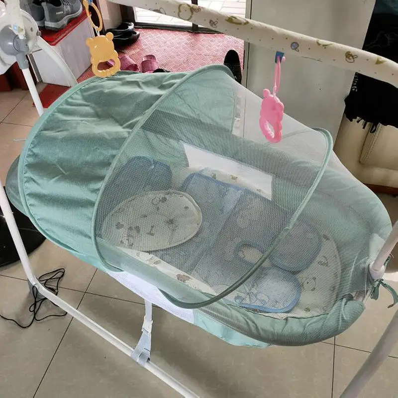 Baby Electric Rocking Cradle with Mosquito Net, Foldable Newborn BB Swing Bed