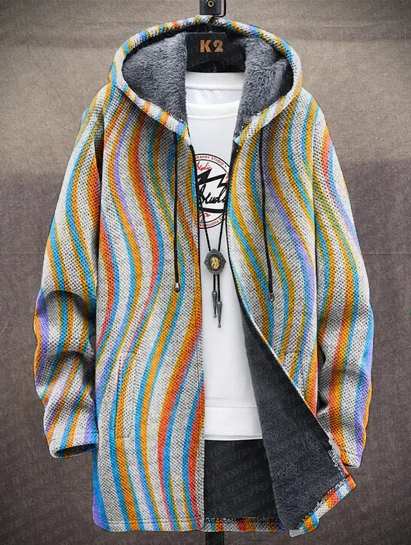 Hippie Colorful Graffiti Vintage Graphic Retro Pattern 3DPrint Thick Fleece Plus Hooded Overcoat Winter Casual Zipper Jacket A5