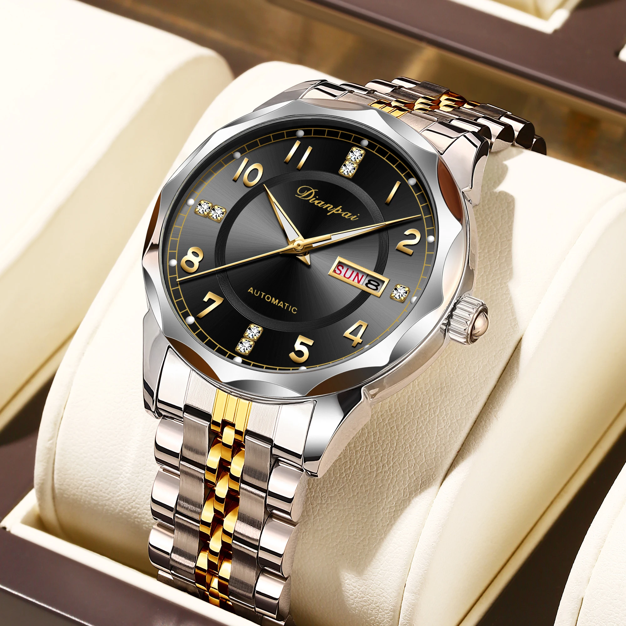Dianpai Digital Men's Fully Automatic Mechanical Watch Stainless Steel Week Calendar Men's Night Light Waterproof Fashion Watch