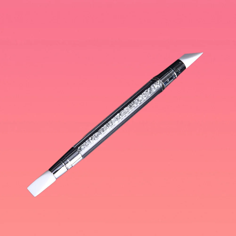 

Dual Head Nail Art Carving Pen Silicone Soft Head Clear Acrylic Handle Crystal Rhinestone Nail Tool for Home Salon Use