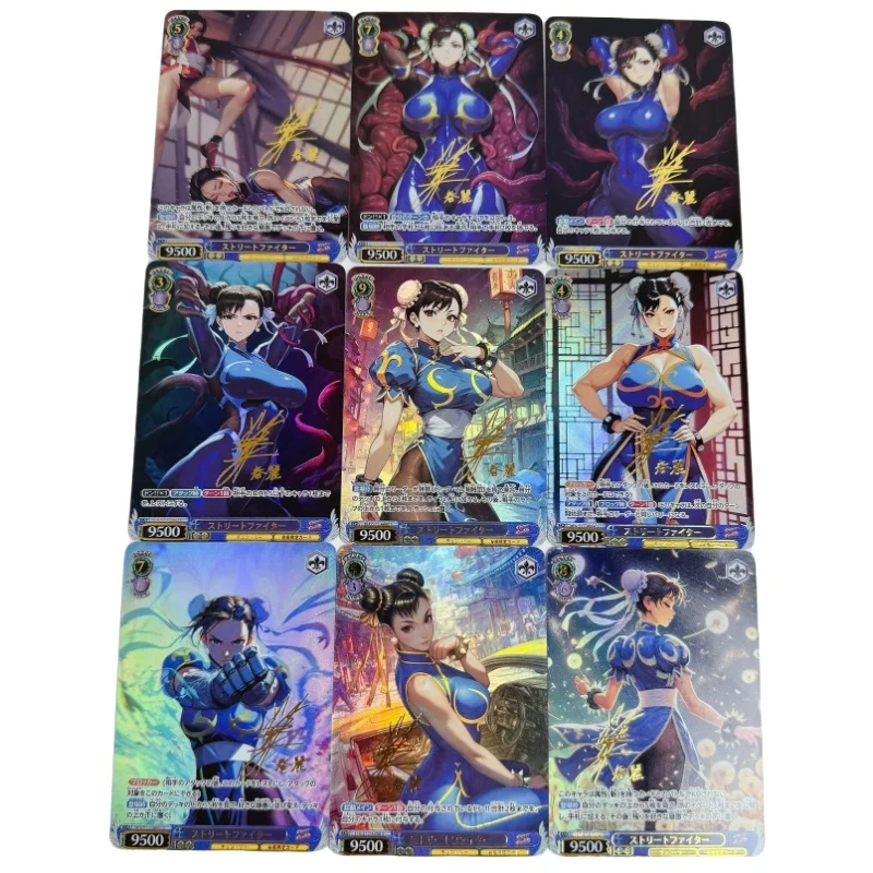 9 Sheet Flash Card Chun-Li Mai Shiranui Anime Girl Diy Refractive Hot Stamping Series Anime Collection Action Toy Figures Gifts