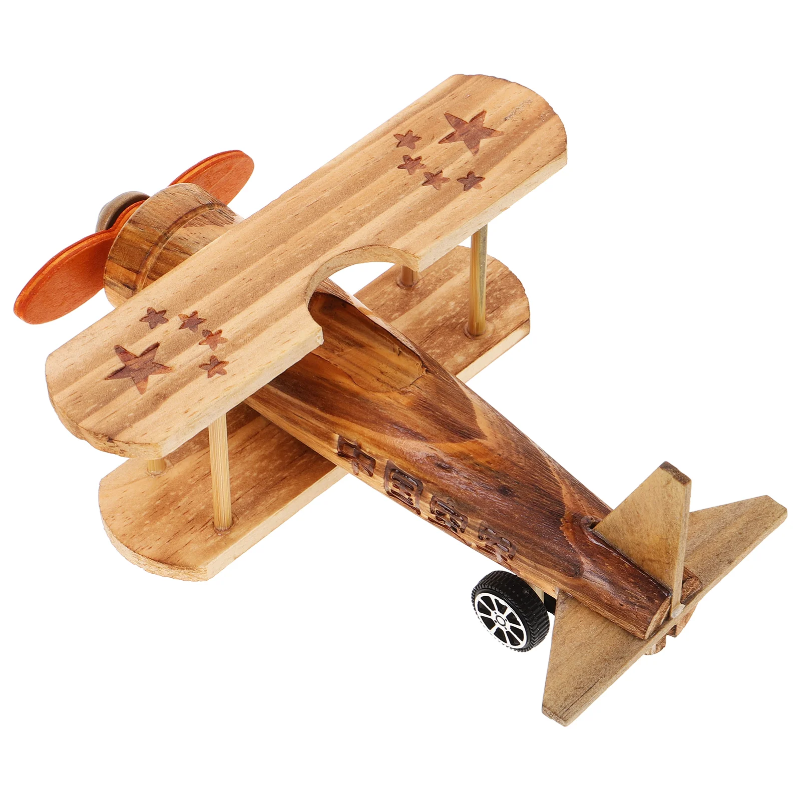 

Toy Wooden Model Airplane Miniature Fighter Creative Decor Beige Desktop Ornament Travel