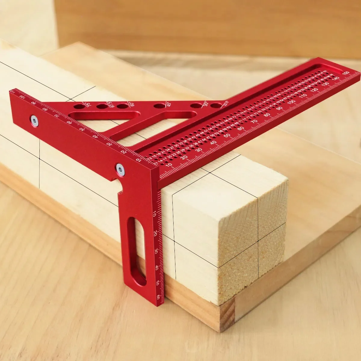 Extended 3D Multi-Angle Carpentry Square Protractor, 2-in-1 Woodworking Measuring Ruler with Scribing Holes & Dowel Pin