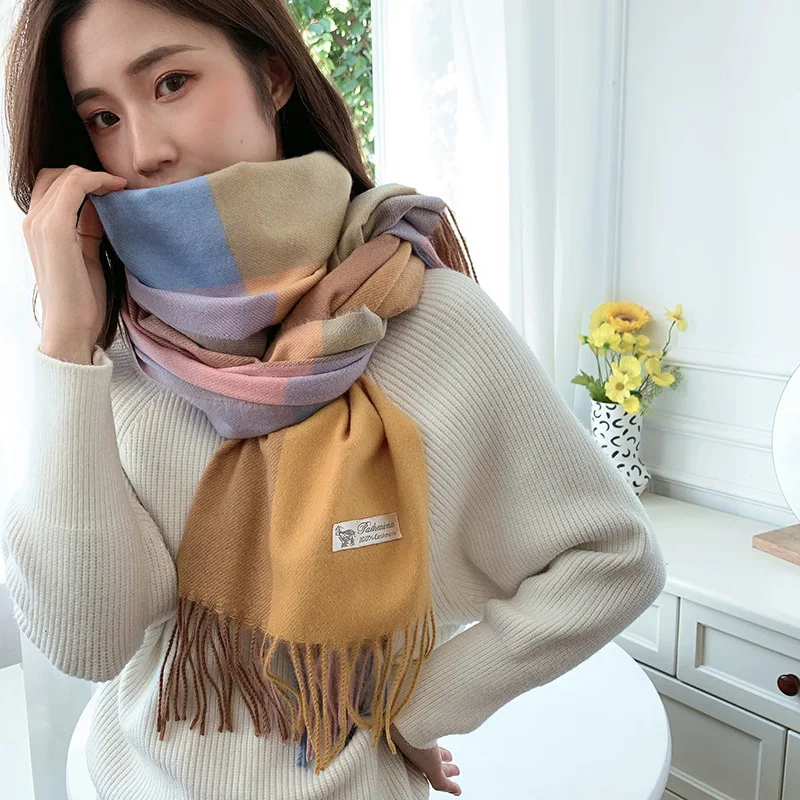 

2024 New Korean Checkered Imitation Cashmere Scarf for Women's Warm Tassel Shawl Versatile Couple Autumn and Winter Scarf YC31