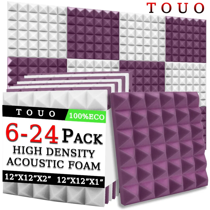 TOUO Acoustic Foam 6/12/24 Pcs Pyramid Sound Absorbing Foam Panel High Density Soundproof Material Home Cinema Acoustictreatment