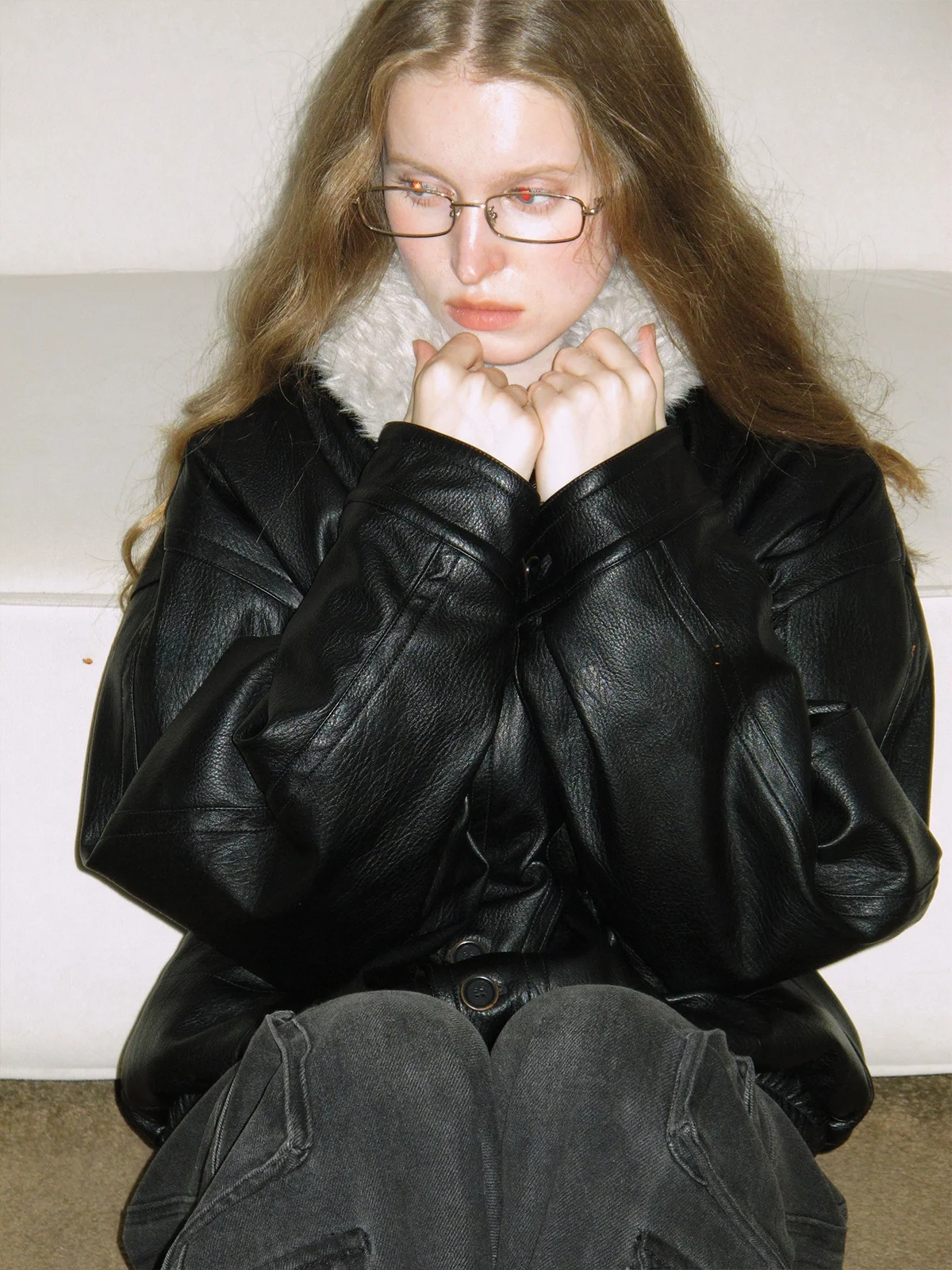 UNSOYAO Erwtjas Katoen Jaet Grote Bontkraag Taille Lederen Textuur Sensatie Dames Faion Winter Bovenkleding