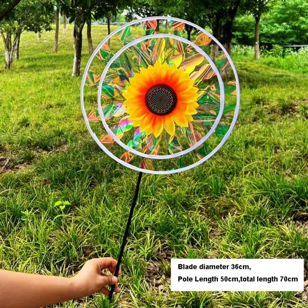 Multistyles Sunflower Windmill PVC Colorful Double-layer Turntable Stake Standing Lawn Flower Pinwheel Diameter 27/28/38cm