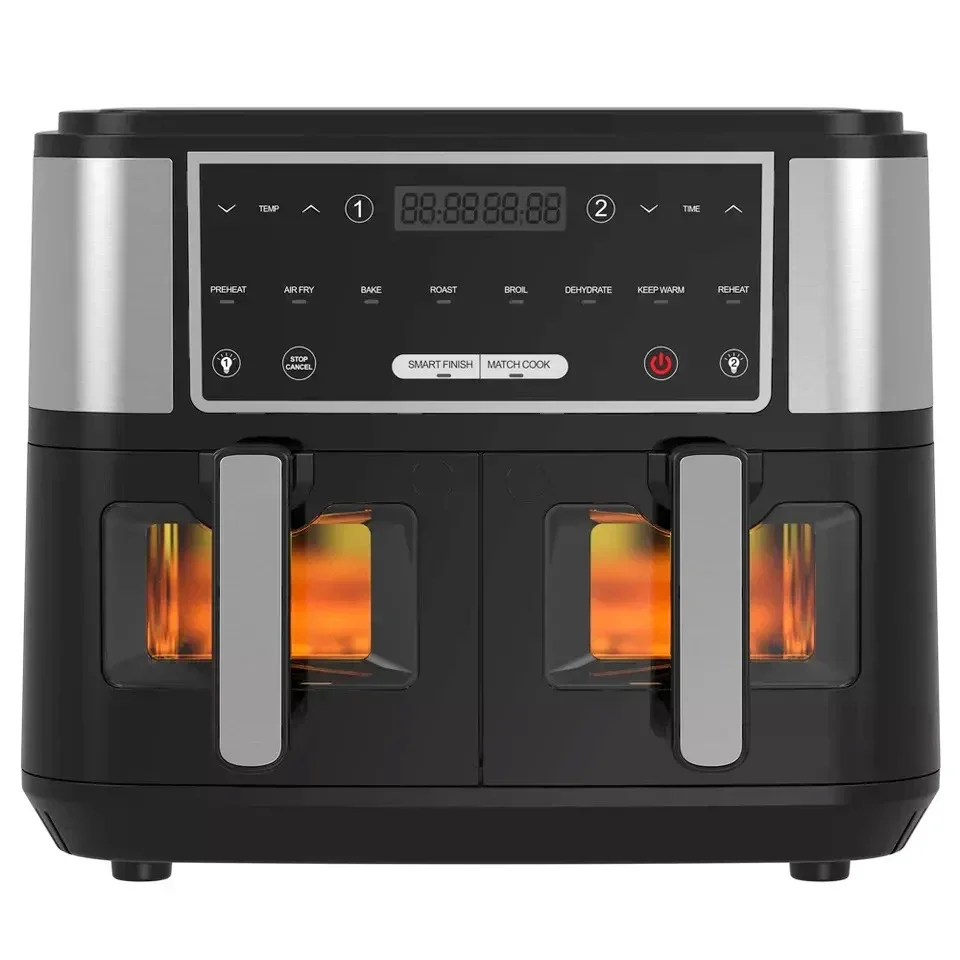 -Large Capacity Double Air Fryer With Dual Zone Basket 8L 9L Electric Deep Air Fryer 10 In 1 Digital Touch Screen Dual Air Fryer