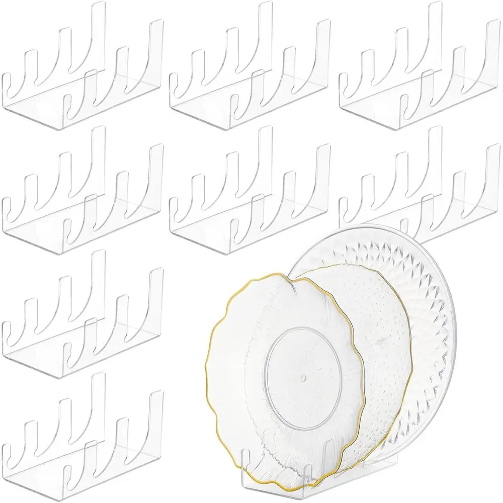 

8 PCS Acrylic Plate Stands for Display, 3-Tier Clear Dinnerware Rack Set, Multifunction Transparent Plate Holders for Kitchen Ca