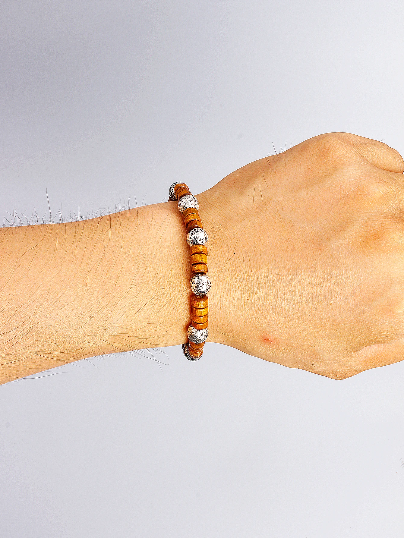 Natural Stone Bracelet Lava Stone & Volcanic Rock for Vigour Strength & Protection with Wood Bead Retro Unisex Handmade Jewelry