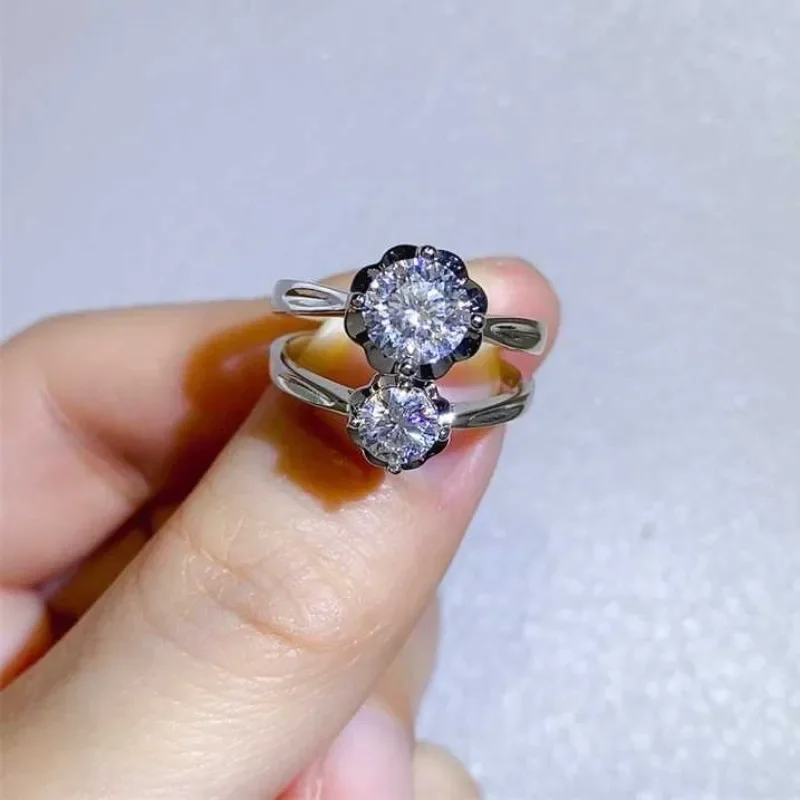 SACE permata GRA cincin Moissanite 1ct bersertifikasi D warna perak murni 925 dengan cincin emas putih 18k untuk wanita perhiasan bagus