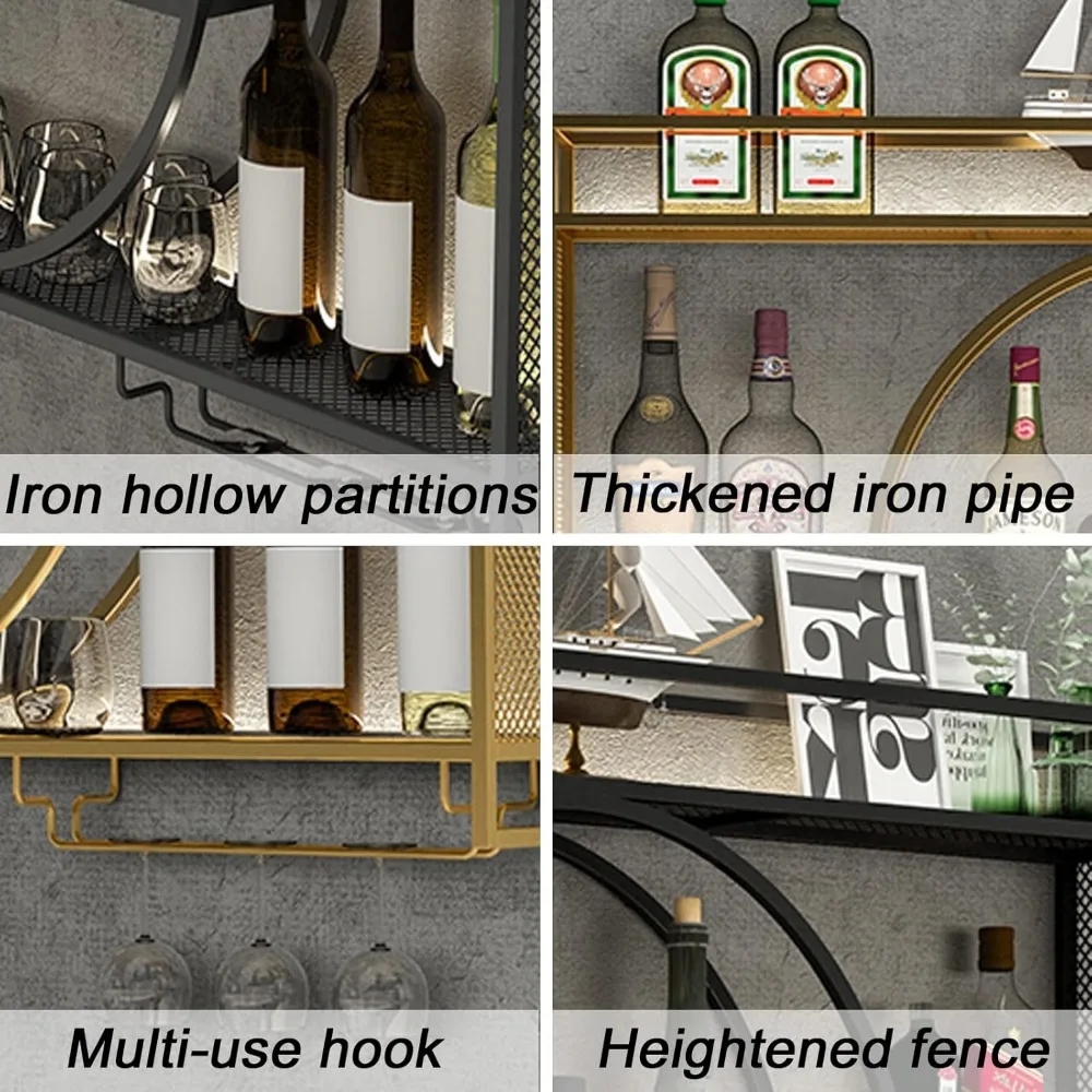 An der Wand montiertes Weinregal, hängendes Weinregal aus Metall mit großer Kapazität, 3-lagiges rundes Weinregal, Wand-Barschrank