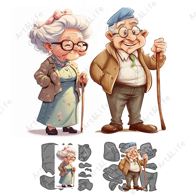 2024 Scrapbooking Cutting Dies Grandpa and Grandma Stencils For Scrapbooking  DIY Paper Cards Embossing Cut Die Decorative Craft