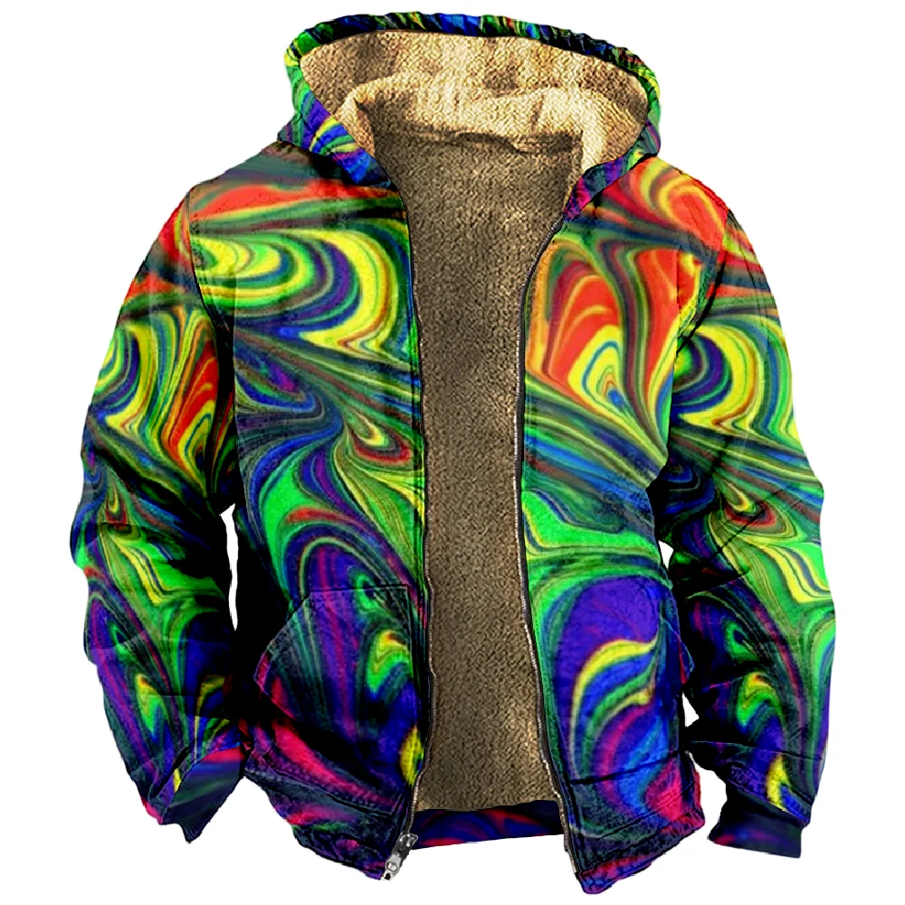 

Colorful Dizziness 3D Hoodie Long Sleeve Zipper Sweatshirt Stand Collar Coat Harajuku Streetwear Women Men Winter Clothes