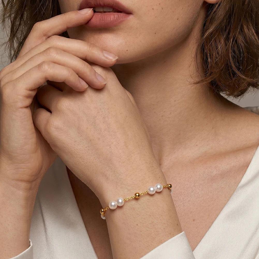 ORSA JEWELS Perlenarmband aus 925er Sterlingsilber, Vintage-Stil, 14 Karat Gold, Perlenarmband, Kette am Handgelenk, für Damen, Party-Schmuck, GPB40 – Detail 8