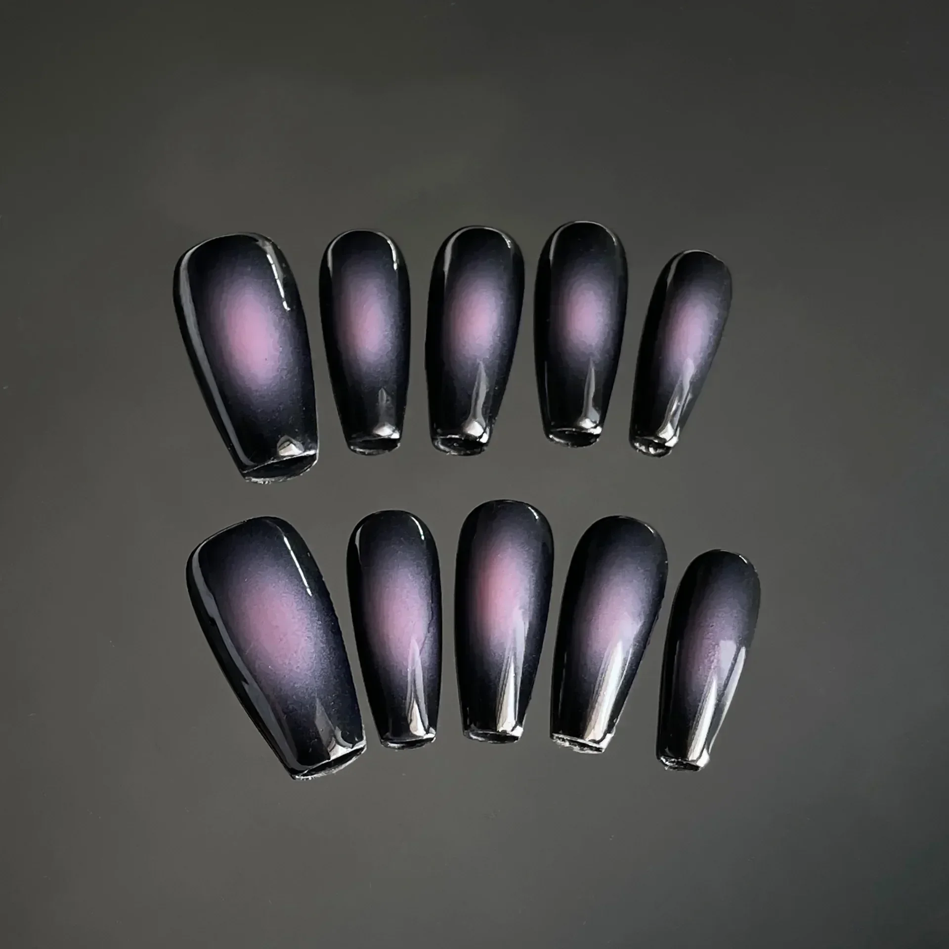 10pcs Sweet Cool Long Press On Nails Black Pink Grid False Nails With 3D Star Heart Design Halo Dyeing Coffin Y2K Fake Nail Tips