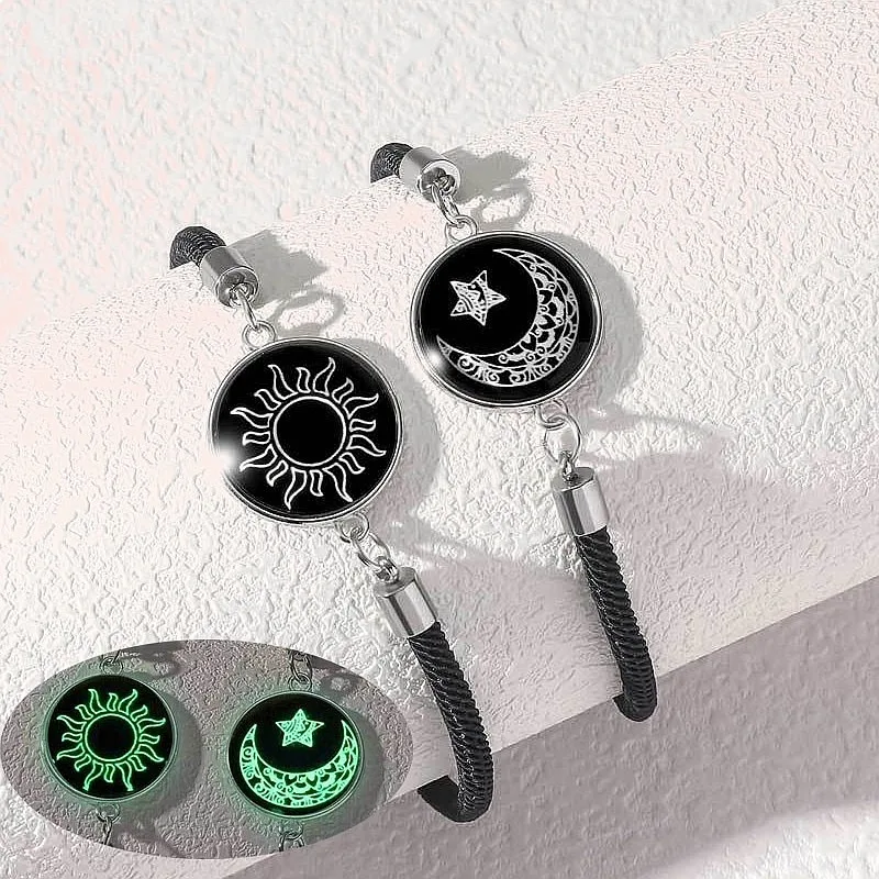 Cross-border Sun Moon Lovers Glow Gem Bracelet Handwoven Couple Jewelry