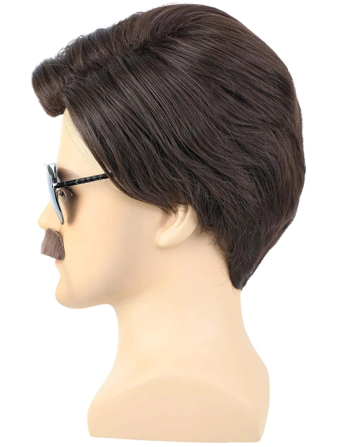 Synthetic Short Brown Men Wig with Msutache and Sunglasses for 70s 80s Costume Cosplay Halloween Party, Ted Lasso Cosplay Wig view 4