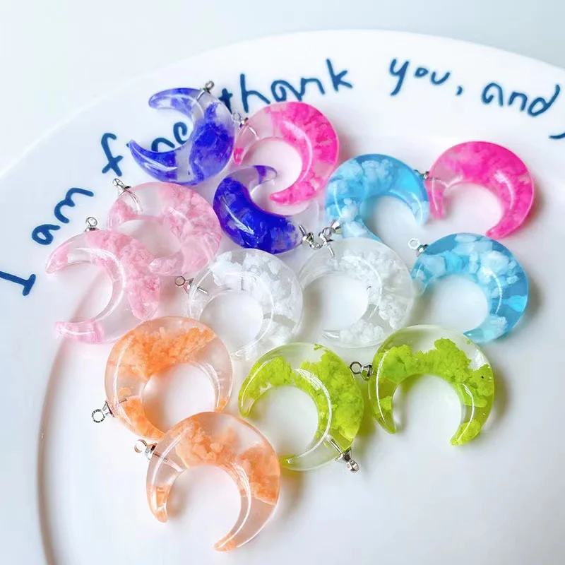 Blue sky and white clouds moon shape 30pcs/lot handmade resin charms diy jewelry earrings/key/bracelet accessory