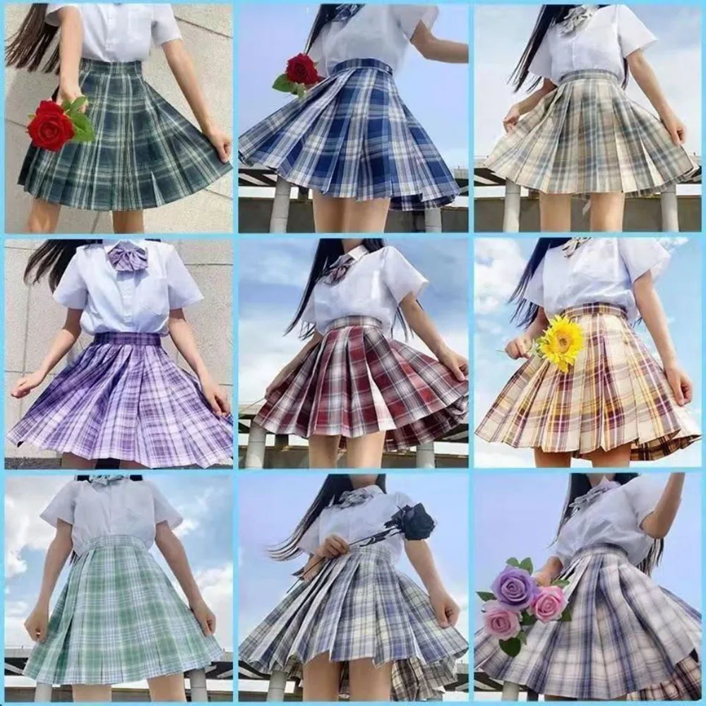 School Girl Uniform Pleated Skirts Japanese School Uniform High Waist A-Line Plaid Skirt Sexy JK Uniforms for Woman Full set