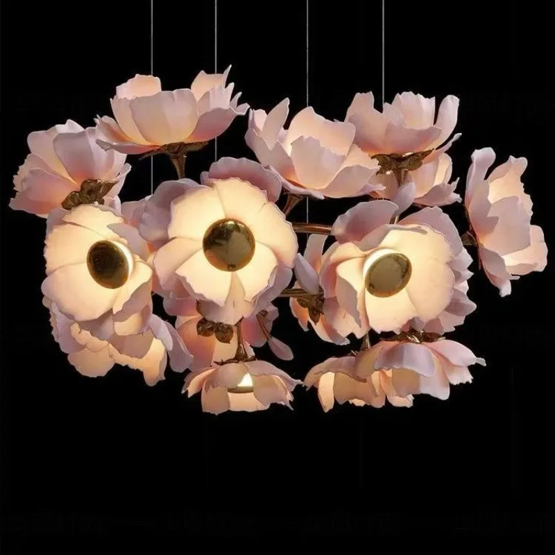 

Customized modern restaurant copper bud paper art lampshade chandelier staircase public area negotiation area art creative chand