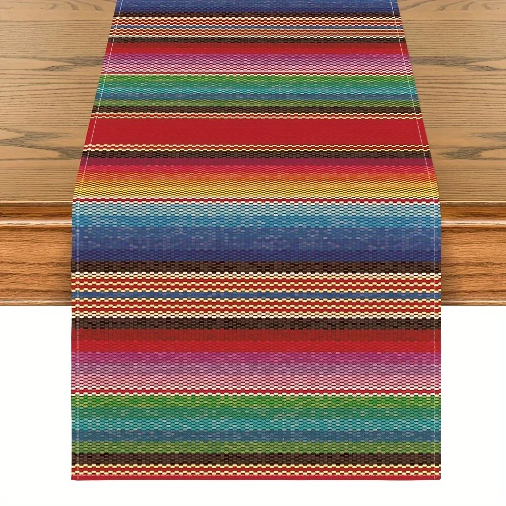 Vibrant Striped Mexican Table Runner - Día de los Muertos Family Party Festive Gathering Kitchen Decor