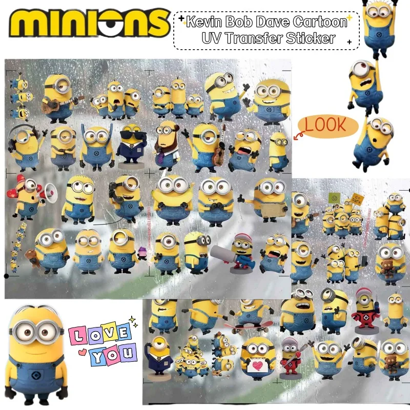 Nuevas pegatinas impermeables tridimensionales de Minions, Despicable Me, Kevin, Bob, Dave, de dibujos animados, estilo Kawaii, huecas, creativas, con transferencia UV