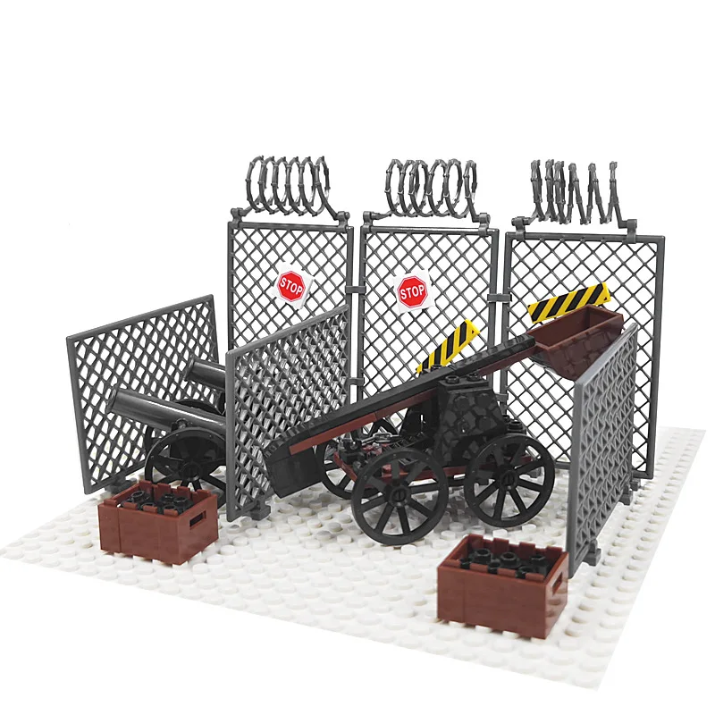 Compatible With LEGO Military Building Blocks MOC Medieval Soldiers Weapons Sandbag Fence Parts Pirate Cannon Model Bricks Toys