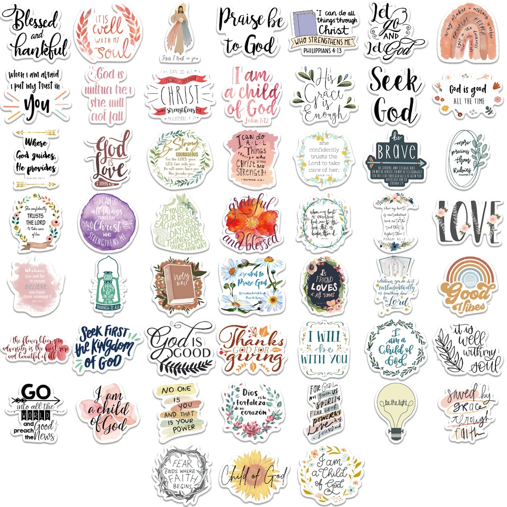 52pcs Jesus Christians Religion Sayings Stickers Skateboard Suitcase Graffiti Luggage Motorcycle DIY Bible Sticker