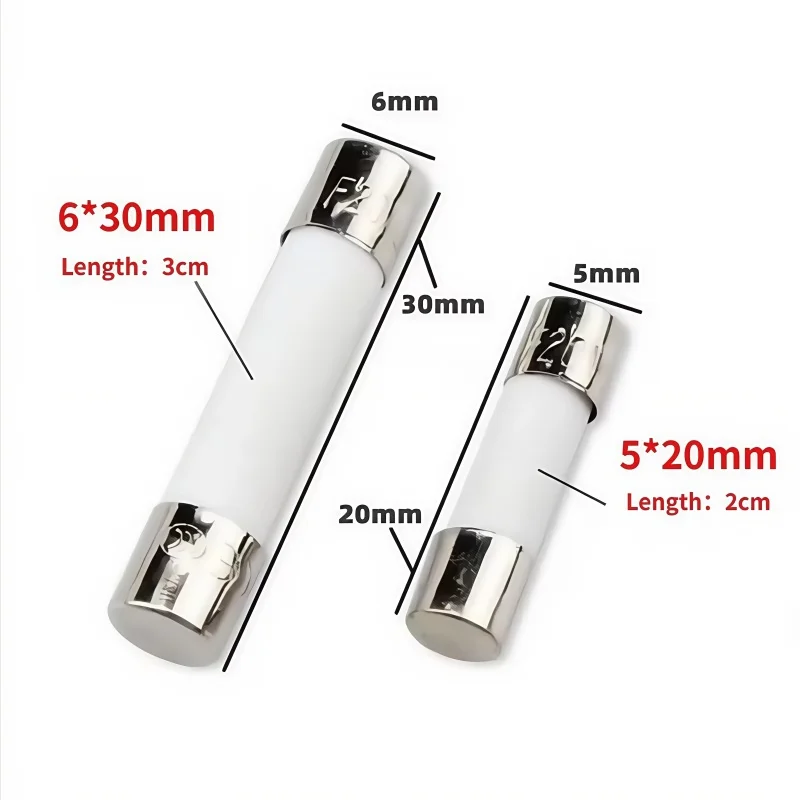 100PCS/lot 5*20mm 6*30mm Fast Blow Tube Fuses Mm 250V 0.1 0.2 0.3 0.5 1 2 3 4 5 6 8 10 15 20 25 30A AMP Fuse Ceramic Fuse