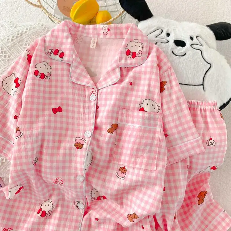Cartoon Hallo Kitty Pyjamas Set frau Loungewear Im Freien Y2K Anime Süße Haushalts Kleidung Student Kawaii Hause Tragen Mädchen Geschenk