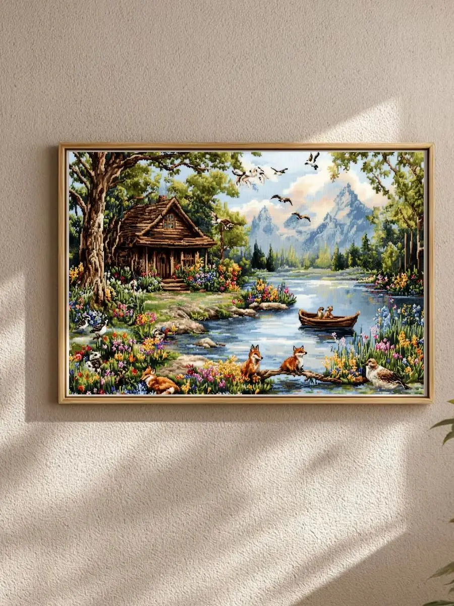 1 Stück 40x60cm/15,7x23,6 Zoll, 11Ct/14Ct Kreuzstich-Set, DIY Valentinstagsgeschenk, Stickerei-Set für Festivals, Landschaften – Detail 1
