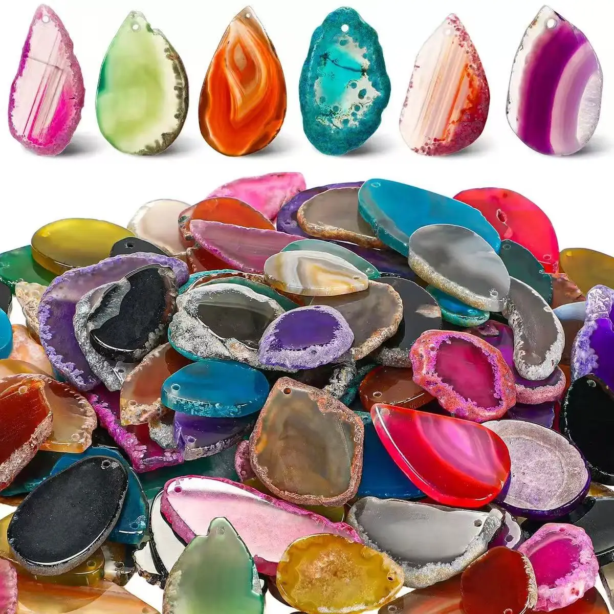 1pc Multi colored perforated agate pieces, suitable for decoration, yoga meditation, DIY wind chime hanging accessories