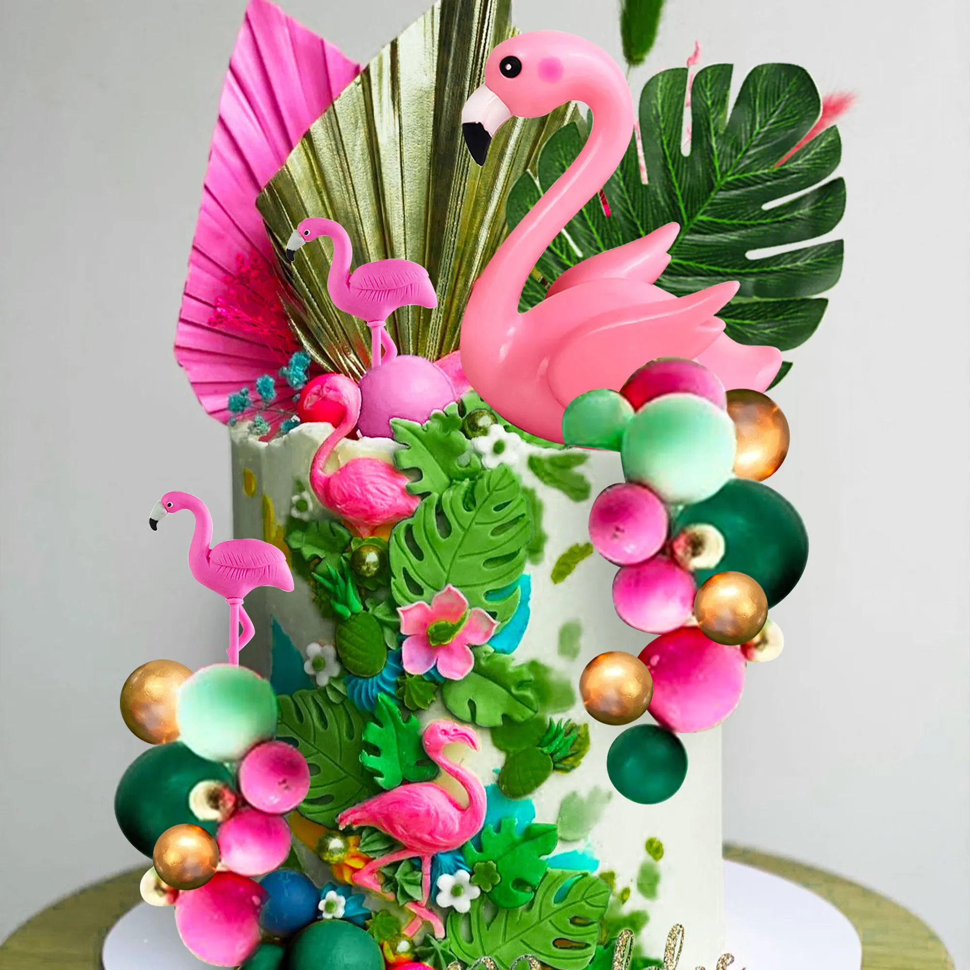 LaVenty Tropische Kuchendekorationen, Flamingo-Kuchenaufsatz, Luau-Kuchendekorationen, hawaiianischer Tortenaufsatz, Strand-Kuchenaufsatz, Dekorationen – Detail 6