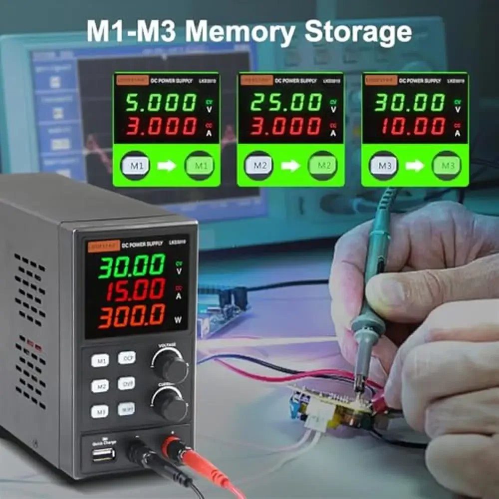 Fuente de alimentación de Banco ajustable, almacenamiento de memoria de 3 grupos, perilla codificadora de alta precisión, protección OCP/OVP, 30V, 10A