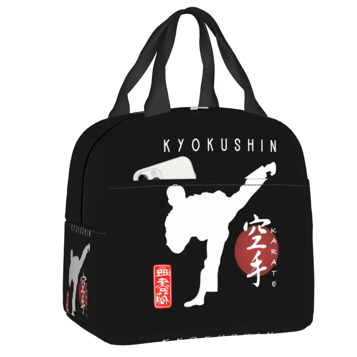 

Kyokushin Calligraphy Karate Instructor Insulated Lunch Bag for Women Waterproof Japanese Martial Art Thermal Cooler Lunch Box