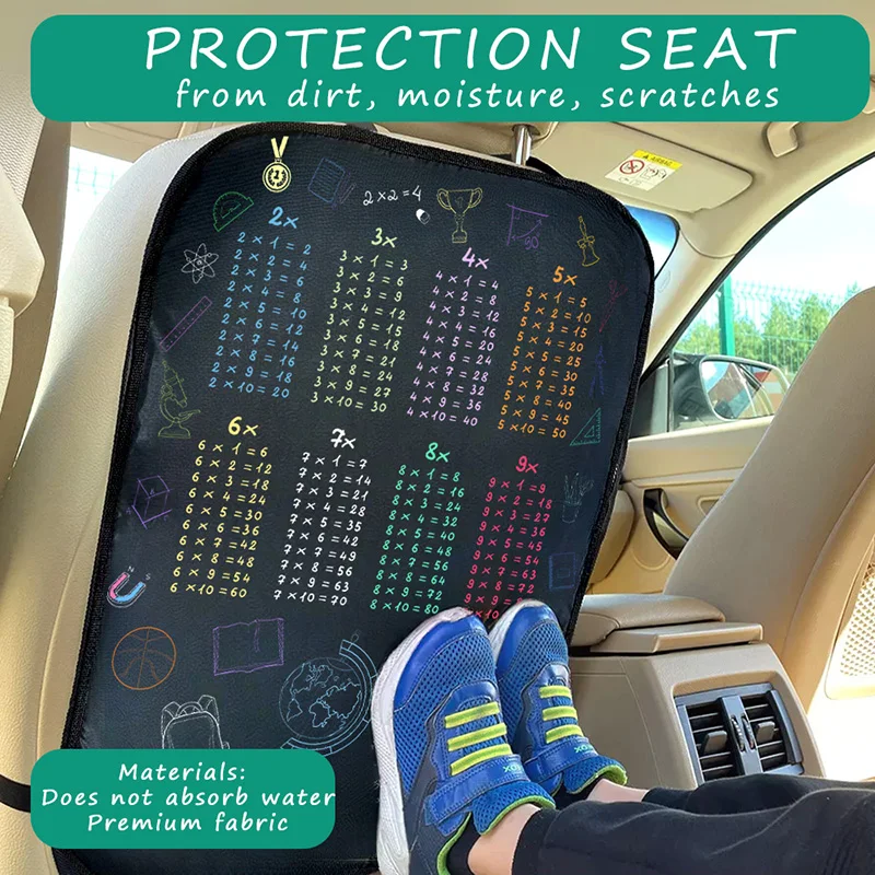 1pc Waterproof Car Seat Cover with Mathematical Multiplication Tables- Durable Polyester Kick Mat to Protect Against Dirt, Mud