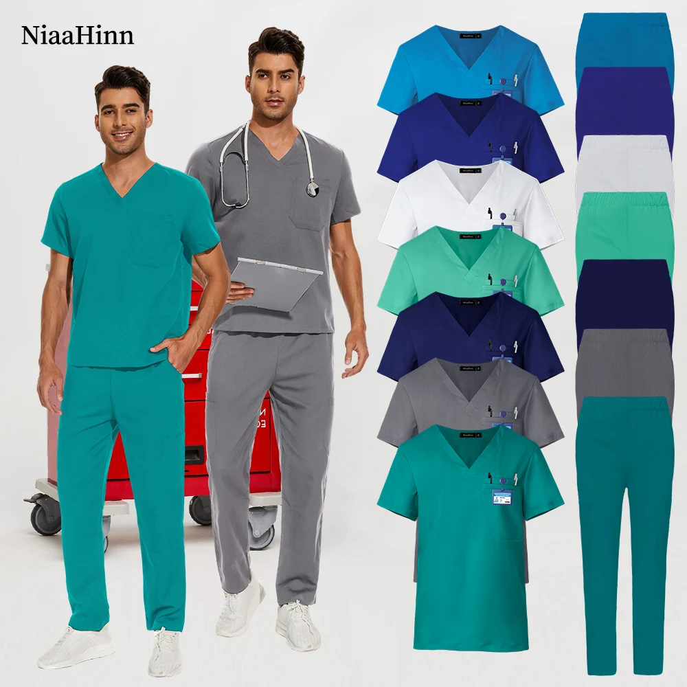 Wholesale Clinic Hospital Doctor Overalls Men's Scrubs Medical Uniform V-neck Fashion Scrub Pharmacy Nurse Clothes Lab Set Male