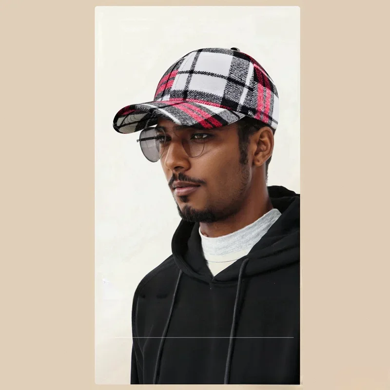 Fashionable and Classic Hard-top Official-website Baseball Cap for Men and Women, Autumn Spring Check Pattern Duck Tongue Cap