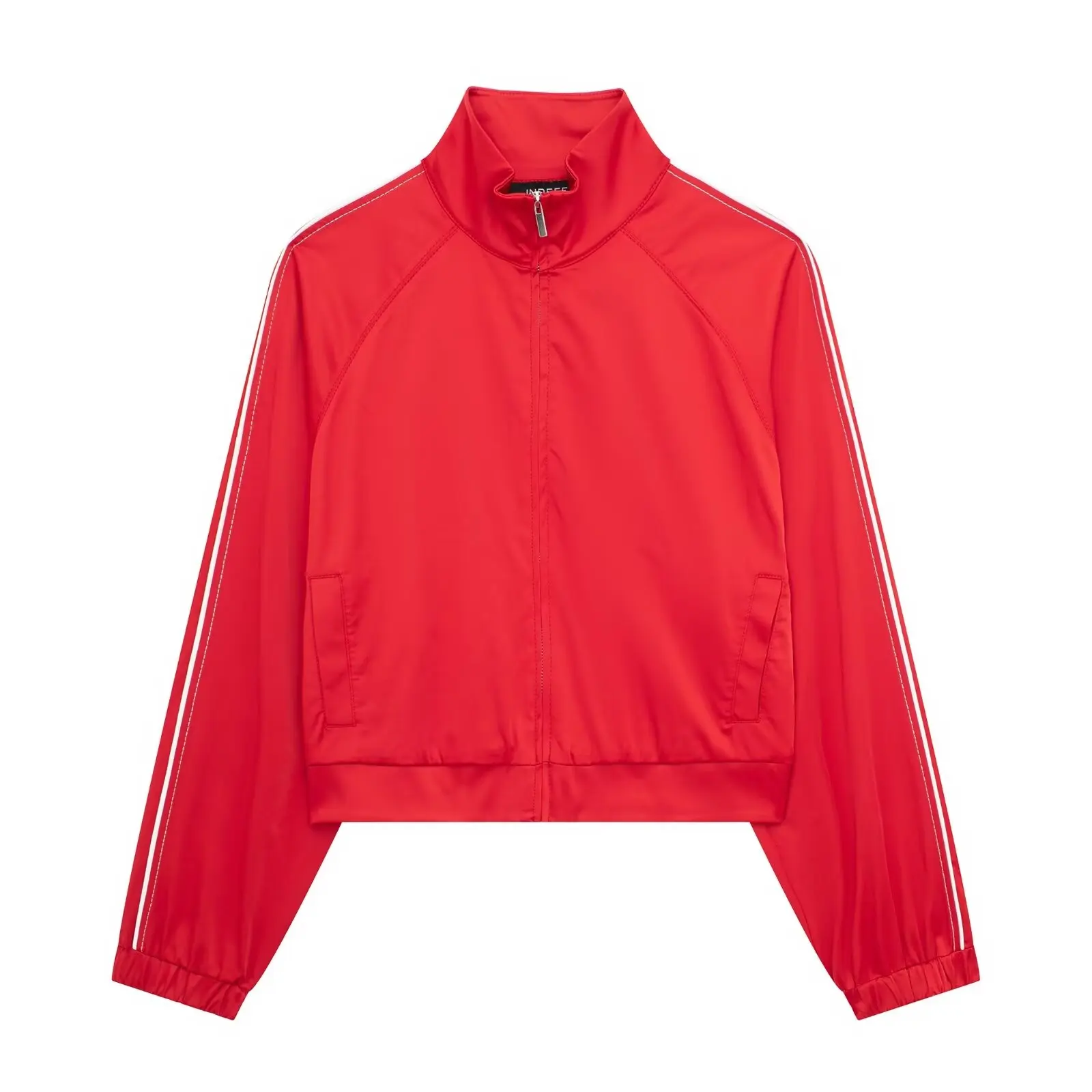 Tangada 2024 Women Red Oversized Crop Jacket Coat Zipper Long Sleeve Female Outwear 3H0325