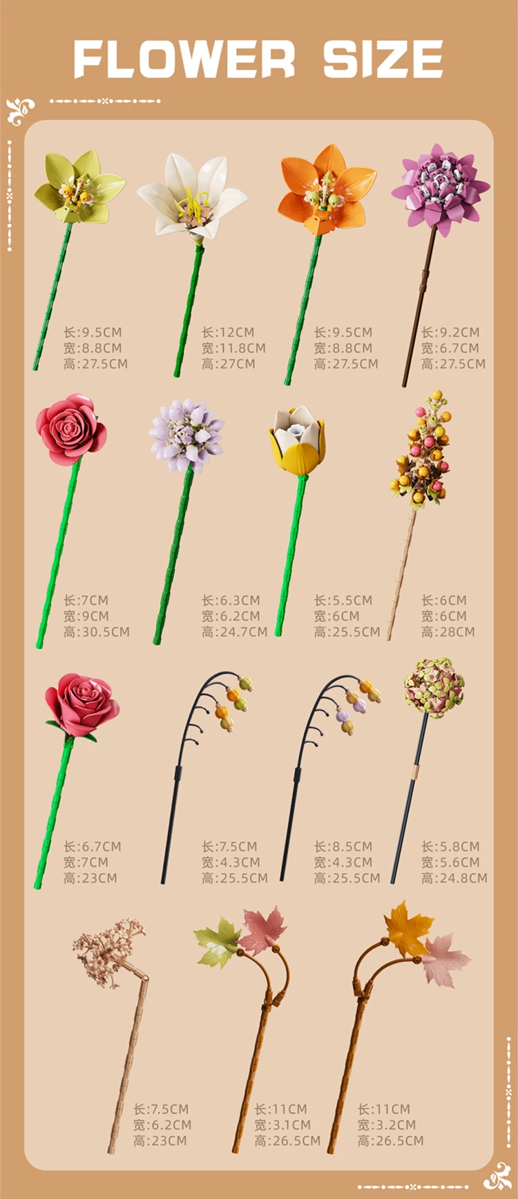 Ceremony Flowers Building Blocks Set Botanical Collection Rose Bouquet Bricks Puzzle Hobbies Girl's Gift Flower Holiday Gift
