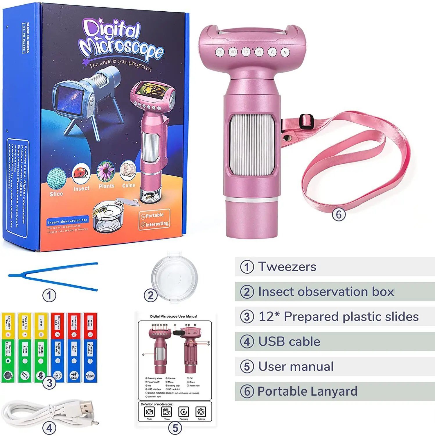 0-200X Screen Digital Microscope For Students Science Educational Handheld Endoscope Children Birthday Gift Kid Borescope Camera