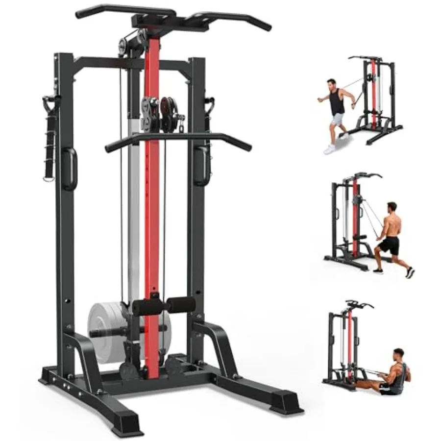 

Home gym functional trainer for strength training, steel construction, black finish, 450LBS capacity with LAT pulldown, power c