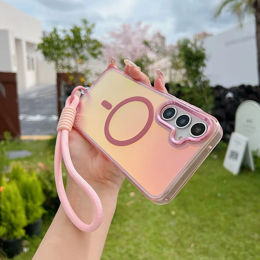 Adecuado para Samsung Galaxy A53 54 55 16 26 36 56 14 13 4G 5G funda magnética, cubierta protectora con correa esmerilada que cambia de Color láser