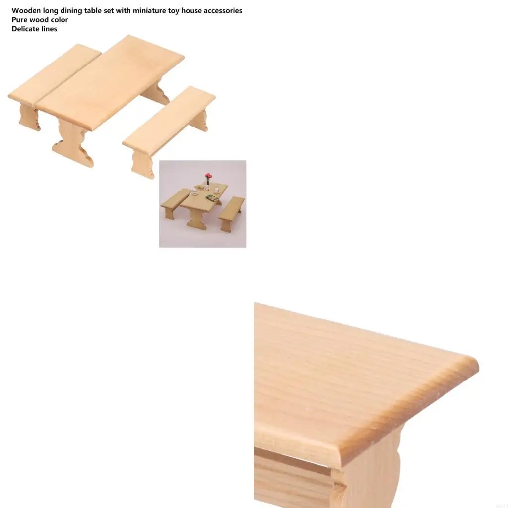 

1/12 Miniature Table And Chair Set Doll House Furniture Natural Model Figure
