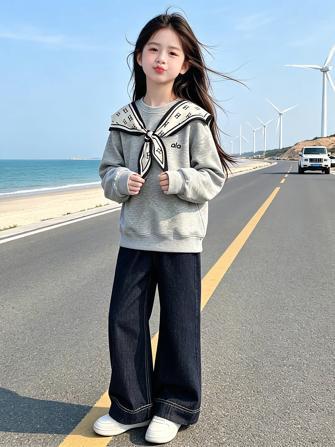 Girls' Autumn Preppy Neck Sweatshirt Casual Set 2026 New Style Two-Piece Suite Children's Fashionable Outfit School Uniform